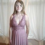 Dusty Rose Lace Formal Dress with Leg Slit for Proms and Debs Galway