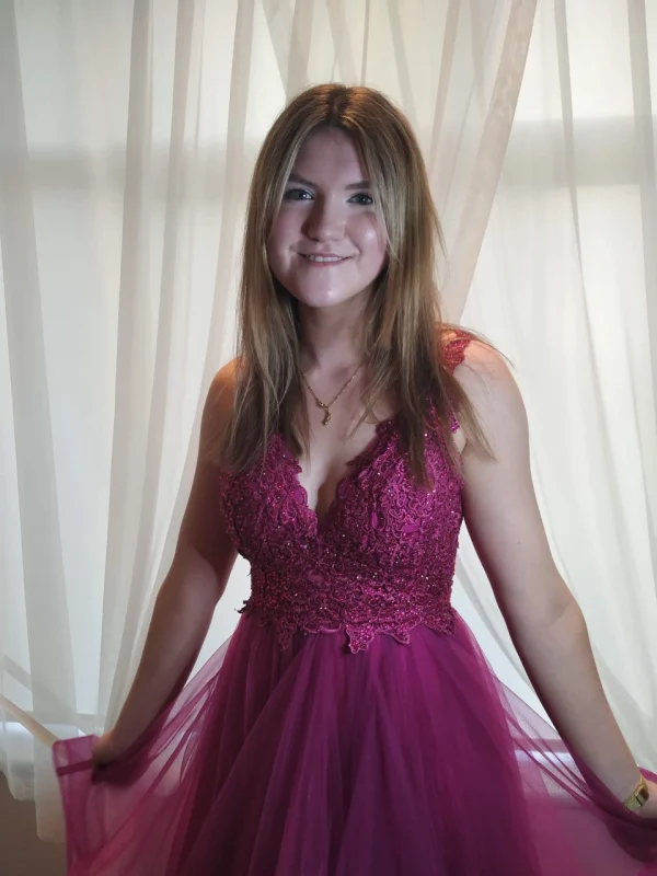 Fuchsia Ball Gown with Beaded Lace Bodice Sale in Galway