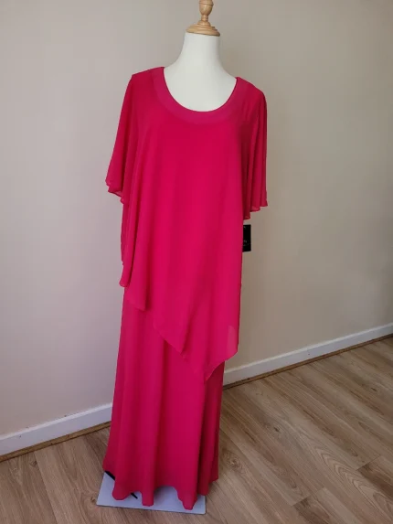 Fuchsia Tulip Skirt Formal Dress with Silver Belt
