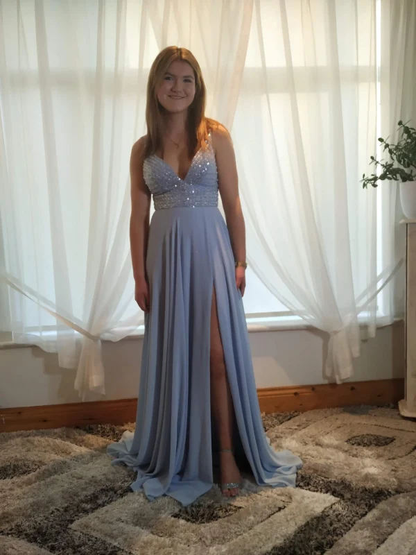 Sequin Bodice Prom Dress with Leg Slit
